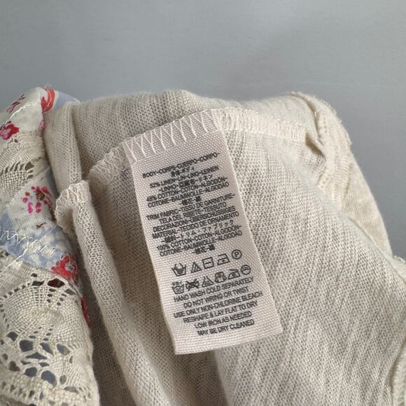 Free People Prairie Days Multi Blouse Linen Lace-Trim Dolman Sleeve Size Large L - Picture 6 of 7